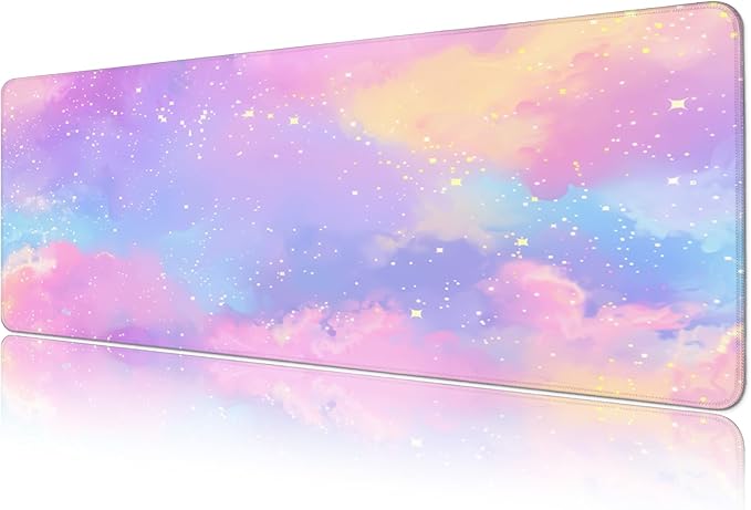 Gaming Mouse Pad, Large 31.5 x 11.8 inches Mousepad, Long Keyboard Pad, Cute Mouse Mat for Computer with Stitched Edges and Non-Slip Base (Pink Purple Galaxy)