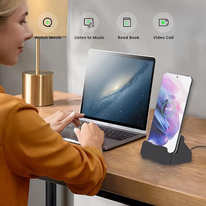 USB C Phone Dock Station for iPhone 15/16, Galaxy, Google Pixel, LG, HTC & More, Phone Charging Stand Cradle for Desk Nightstand, USB C Charging Dock Stand for Switch/Switch Lite