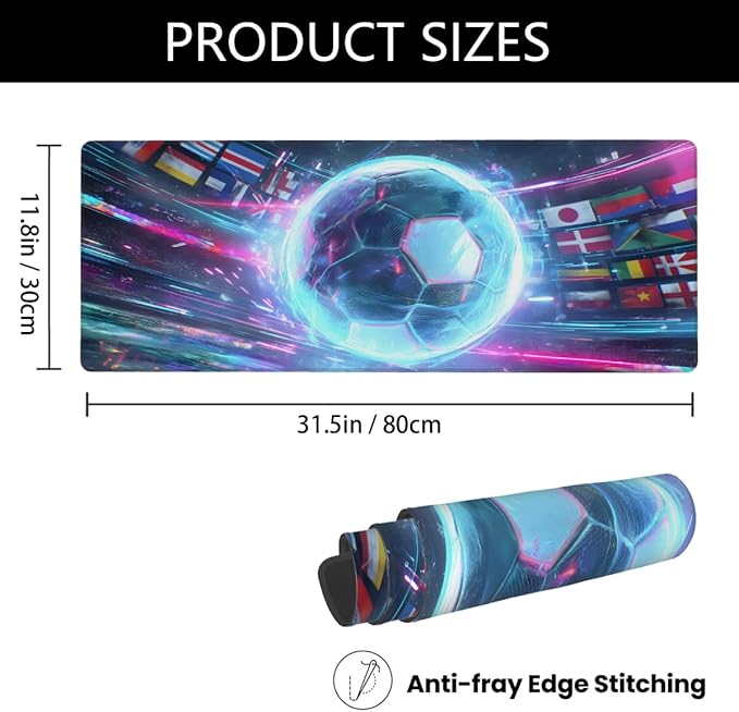 Large Mouse Pad Sports Ball Non-Slip Rubber Long Gaming Desk Mat Big Computer Keyboard Mousepad Waterproof Protector Wristing Pad for Gaming Office Home Decorative 31.5 X 11.8 Inch