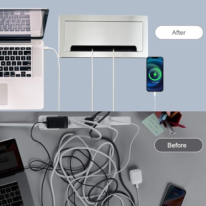 Tabletop Multimedia Connectivity Box with 4 AC Power+2 HDMI+2 RJ45+1 USB3.0 Port +1 USB-C +2 Audio with 5.58ft Power Cord for Conference Room (Silver)