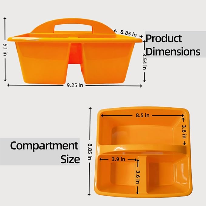 6 Pack Classroom Caddy, Art Caddy with 3 Compartment, Portable Storage Bin for Classroom, Office, and Home, Multiuse Table Organizer with Handle, Durable & Drop-Proof, Rainbow Colors