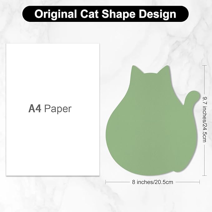 Funny Leather Mouse Pad Cute Cat Shape Office Desk Accessories Decor for Women Small Mousepad with Non-Slip Rubber Base Washable Waterproof, 9.7" x 8", Lake Green