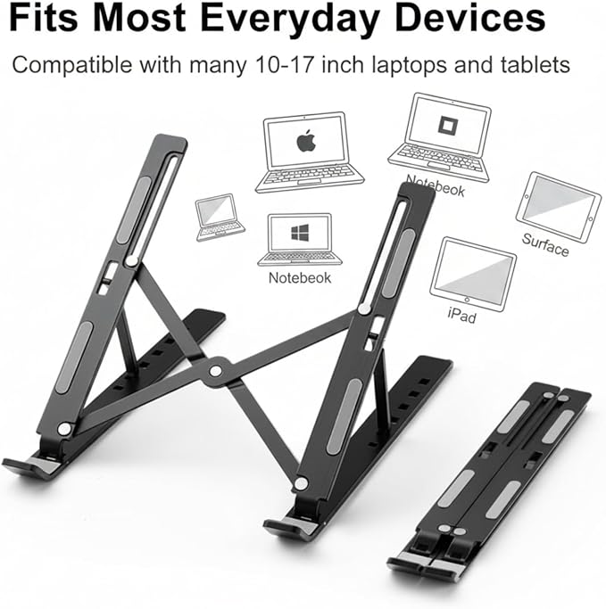 Foldable Laptop Stand, 7-Level Adjustable Aluminum Alloy Tablet Holder, Ultra-Thin Portable Notebook Riser for Desk, Office, Home, Travel (Silver,Plastic)