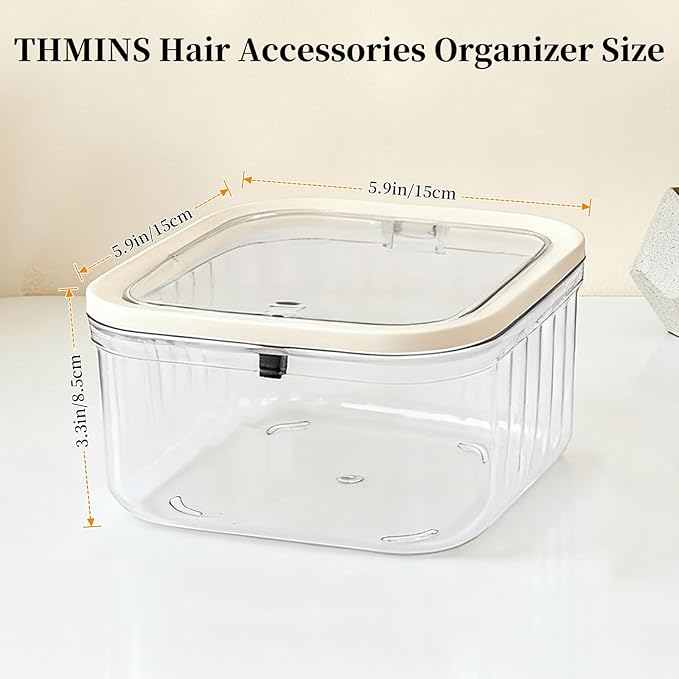 THMINS 2 Pack Hair Accessories Organizer for Girls,Small Plastic Storage Box with Lid for Kids Hair Clips,Ties,Bows&Jewelry,Stackable Dust-Proof Flip Top Container,Desktop Organizer(Clear)