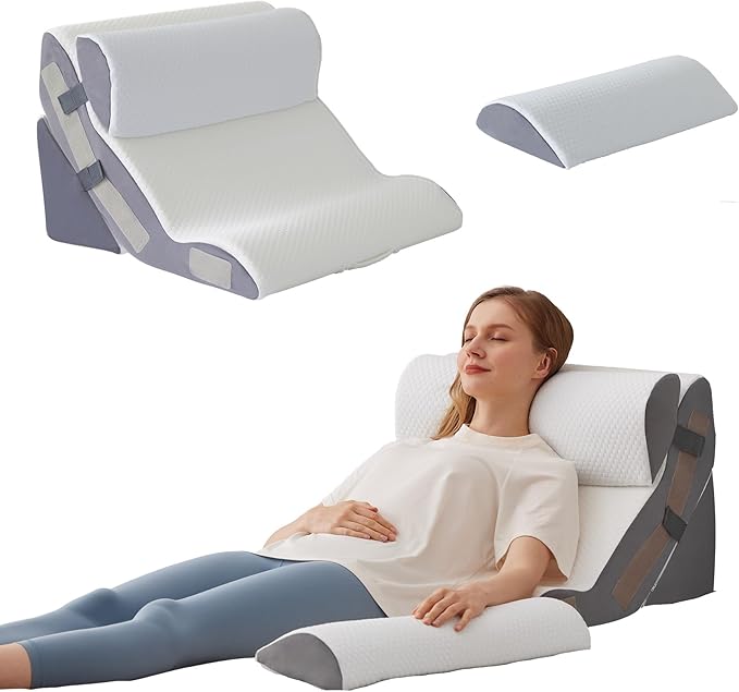 Ahpmeoa 4PCS Wedge Pillow Set for After Surgery, Back Pillow for Bed Sitting up, 10-in-1 Foam Wedge Pillow for Acid Reflux & Back Pain Relief, Post Surgery Pillow for GERD & Snoring, White
