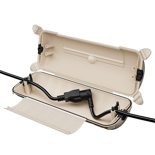 Flemoon Outdoor Extension Cord Safety Cover with Waterproof Protector Seal, Weatherproof Electrical Connection Box, Almond