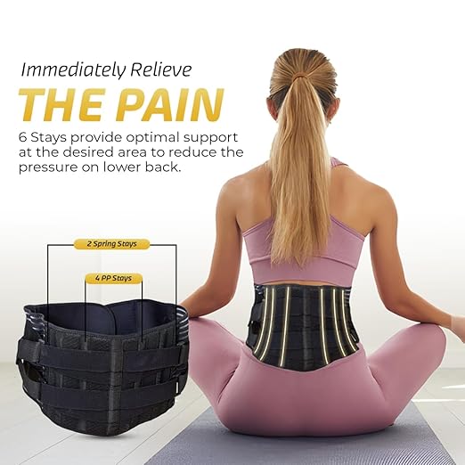 Lower Back Support Belt for Men & Women, Back Brace for Lower Back Pain Relief, Breathable Lumbar Support with 6 Stays & Dual Adjustable Straps, XX-Large (48”–57”