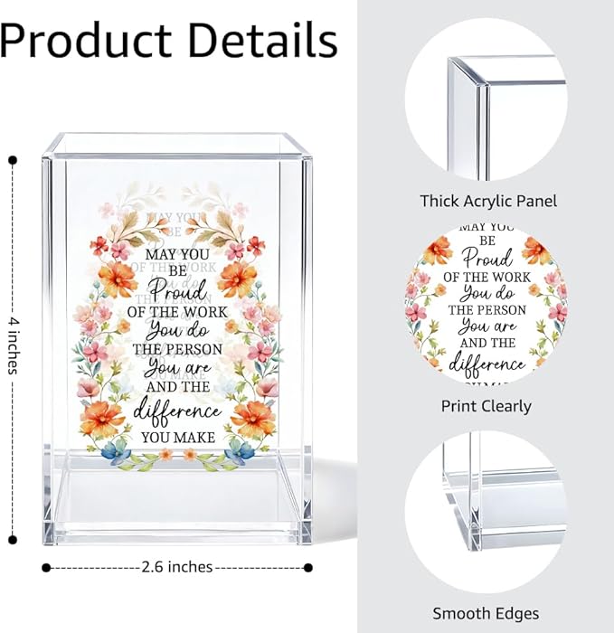 Be Proud Of The Work Acrylic Cosmetic Organizer Pen Holder, Funny Acrylic Desk Holder Cup for Pen Pencil, Inspirational Office Gifts for Coworker, Thank You Gifts for Women Leader boss Staff