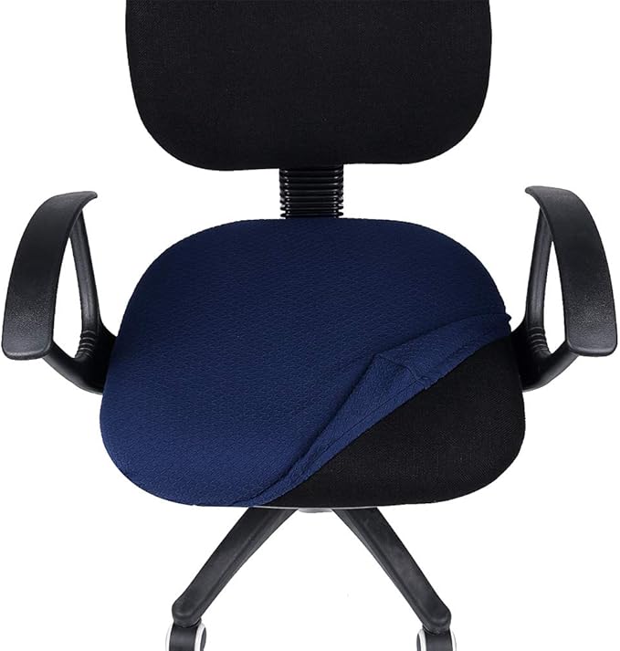 Smiry Stretch Jacquard Office Computer Chair Seat Covers, Removable Washable Anti-dust Desk Chair Seat Cushion Protectors - Navy Blue