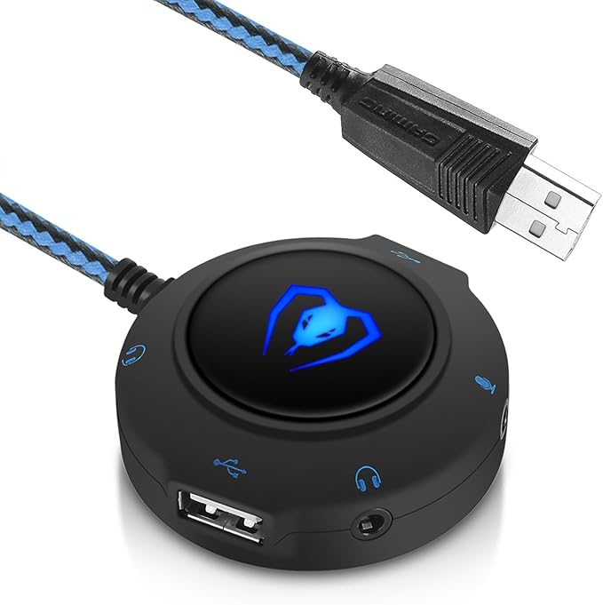 Micolindun External Sound Card USB Hubs Audio Adapter to USB Port & 3.5mm Audio & Micro Jack for PC Laptop. Plug and Play (Blue)