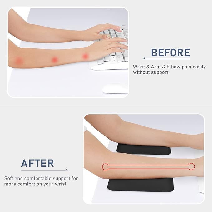 Leolee Elbow Rest Pads for Desk, Black Ergonomic Arm Rest Pads with Memory Foam & Non-Slip Base, Armrest Cushion Support Pad Relieve Elbow and Wrist Pain for Computer, Office, 2 Packs