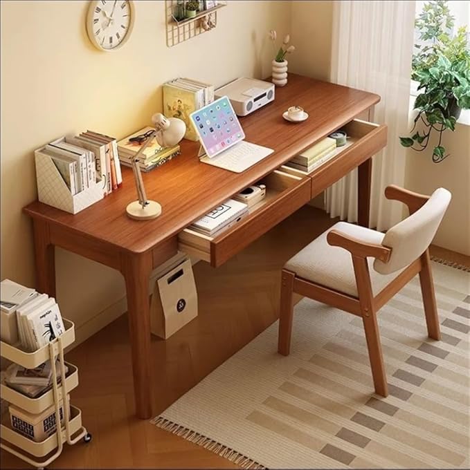 Computer Desk, Home Office Modern Desk and Chair Set, Wood Writing Desk, Executive Desk, Wooden Writing Desk Study Table, Home Office Study Desk(Brown,120CM-47.2IN)