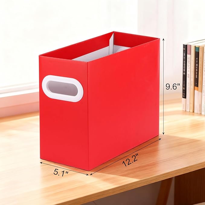 Red Cardboard File Organizer, Storage Box for Hanging File Folders Letter Size, Portable Document Organizer with Handle for Home, School, or Office