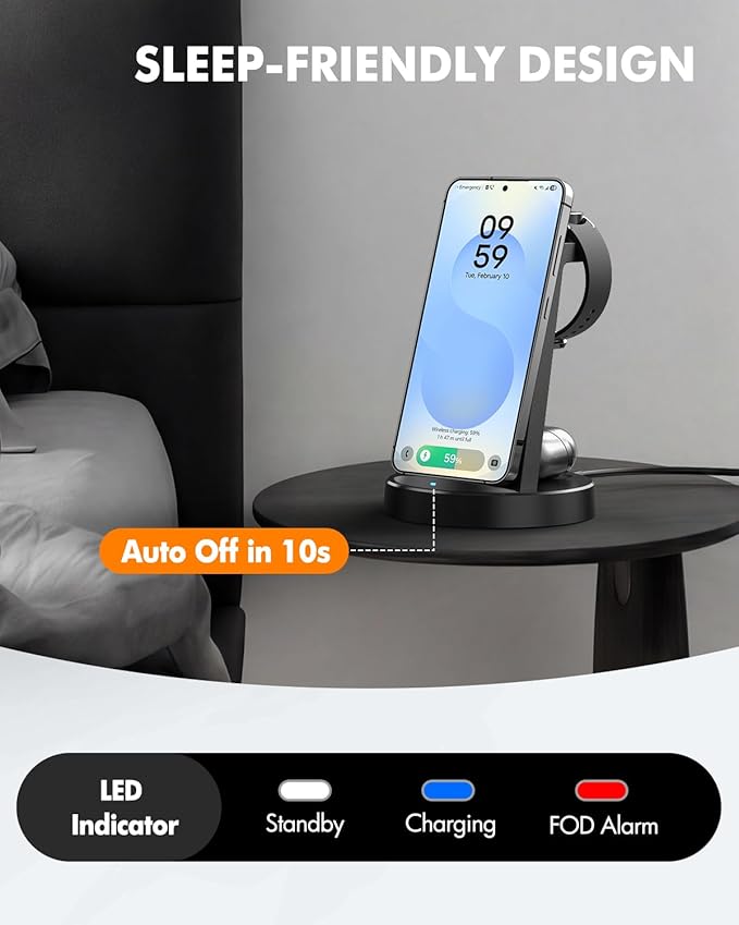 Wireless Charger for Samsung, 3-in-1 Charging Station for Samsung S26/S25/S24/S23/S22, Note 20/10, Z Fold 6/5, Galaxy Buds 4/3/2 Pro, Galaxy Watch Ultra/8/7/6/5-Android Phone and Watch Stand