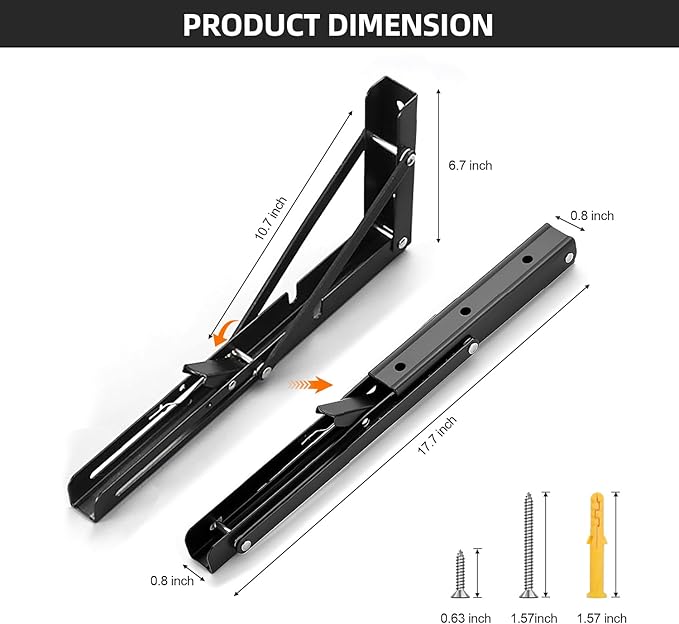 Folding Shelf Brackets 18 inch Foldable Shelf Bracket Heavy Duty Collapsible Shelf Brackets DIY Wall Mounted Fold Down Table Bracket Space-Saving for Benches Workstation (2PC, Max.Load 177 lbs)