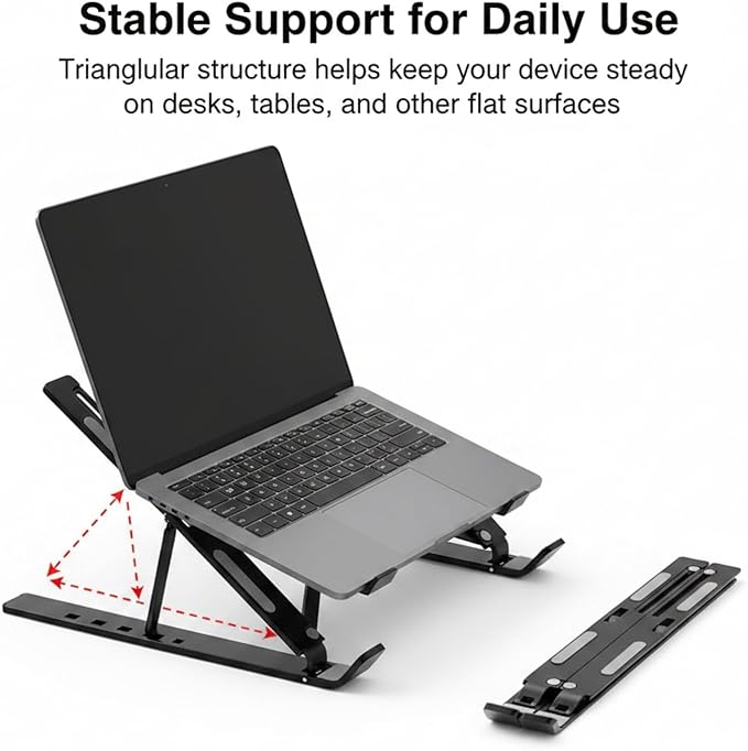 Foldable Laptop Stand, 7-Level Adjustable Aluminum Alloy Tablet Holder, Ultra-Thin Portable Notebook Riser for Desk, Office, Home, Travel (Silver,Aluminum Alloy)