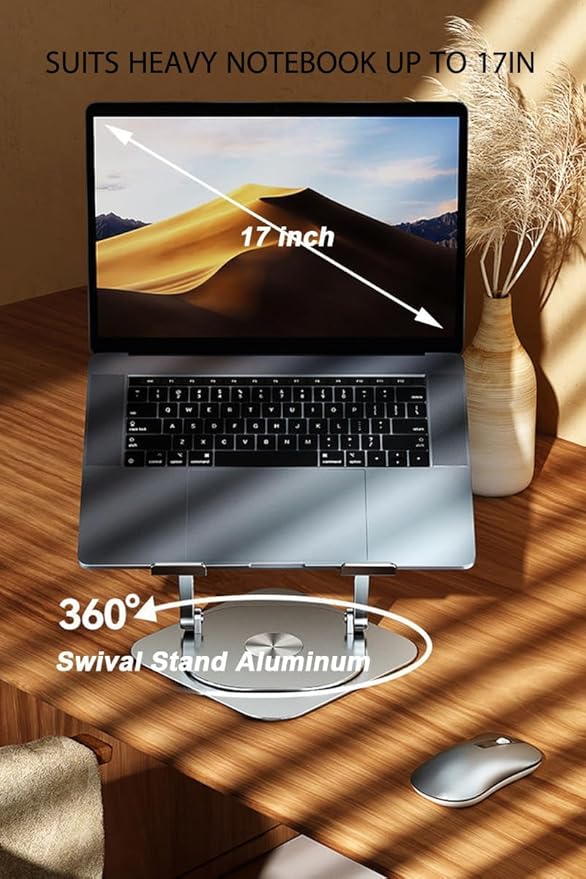 Laptop Stand Fan with 360 Rotating Swival Base, 10inch Riser Height Adjustable for Typing/Viewing/Presentation,Metal Ergonomic Strong Holder,for Heavy Notebook 12 14 15 17Inch MacBook