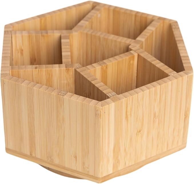 360° Rotating Bamboo Art Supply Organizer, Pen Holder Multifunctional Office Accessory Storage, Desk Organizer for Colored Pencil, Crayon, Paint Brushes, Makeup Organizer