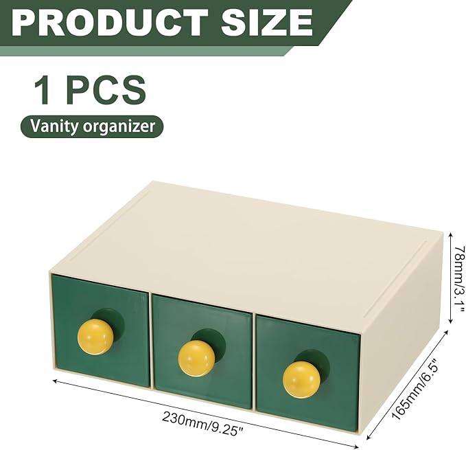 PATIKIL Small Stackable Storage Drawers, Stacking Drawers Mini Desk Bathroom Storage Organizer Cute with 3 Drawer Organizer Plastic for Desktop Office Pens Pencils Tape Charger, Green