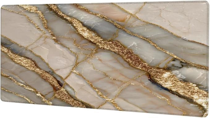 Large Mouse Pad Non-Slip Rubber Beige Marble Gold Long Gaming Desk Mat Big Computer Keyboard Mousepad Waterproof Protector Wristing Pad for Gaming Office Home Decorative 31.5 X 11.8 Inch