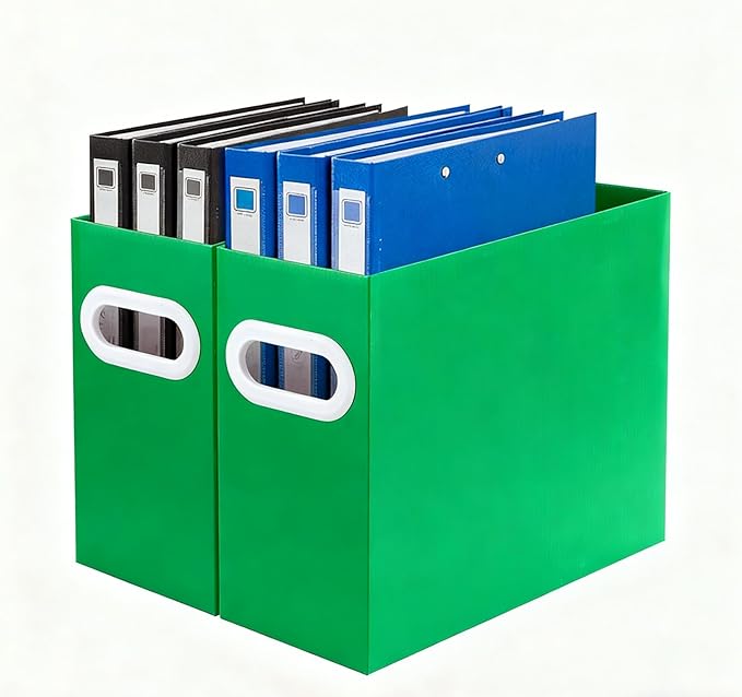 Green Cardboard File Organizer, Storage Box for Hanging File Folders Letter Size, Portable Document Organizer with Handle for Home, School, or Office