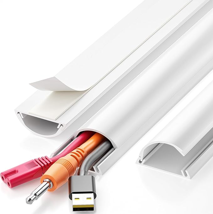 Delamu 42.5in Adhesive Cord Hider Wall, Mounted TV Cord Cover Kit, Multiple Cable Raceways for Wall Corner, Wire Cover Hiders for 2-3 Cables, 1.57" W X 0.59" H, White