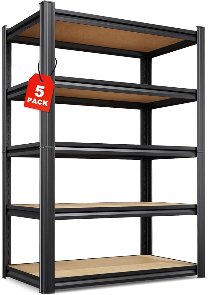 Set of 5 71"H Garage Shelving-5 Tier Garage Storage Shelves,Adjustable Heavy Duty Metal Shelving Unit and Storage Large Rack,Utility Steel Shelf For Warehouse Industrial Pantry Basement 32"Wx14"D