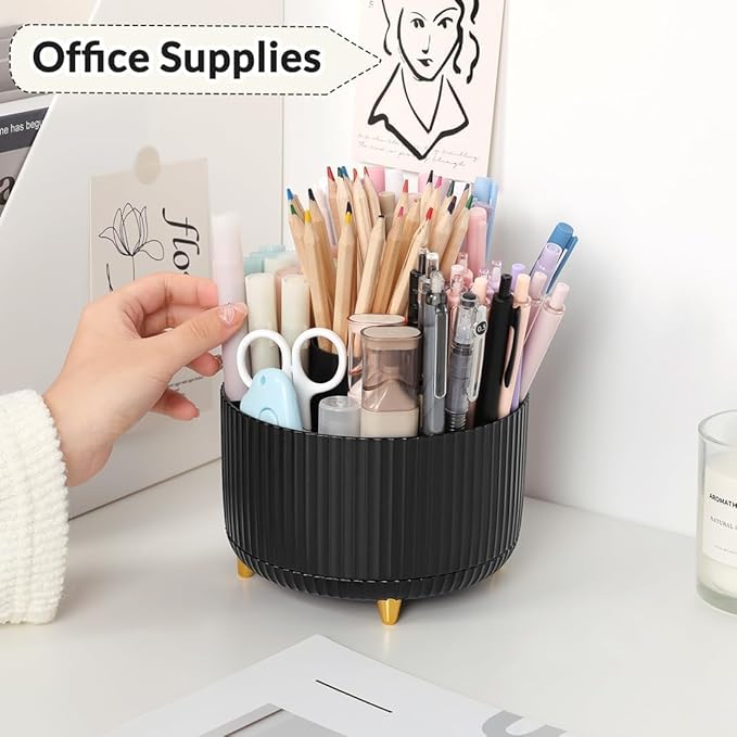 SKYDUE 360 Degree Rotating Desk Organizer, Dual-Purpose Pencil Pen Holder for Desktop, Rotating Desk Pen Organizer with 5 Slots, Office Supplies, Pencil Cup for Office, School, Home