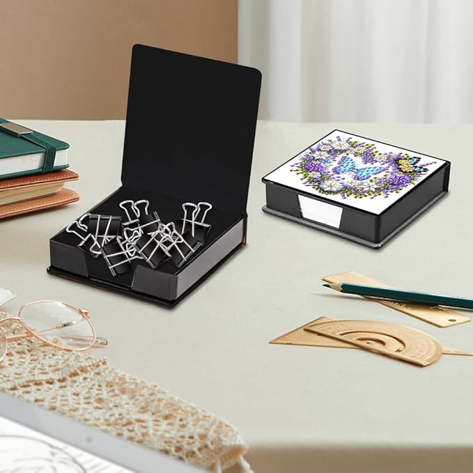 Diamond Painting Kits Sticky Note Holder, DIY Diamond Art Accessories Memo Pad Box for Desk, Mosaic Craft Kits for Adults Beginners, Cute Office Decor Gifts Women(Heart Butterfly A)