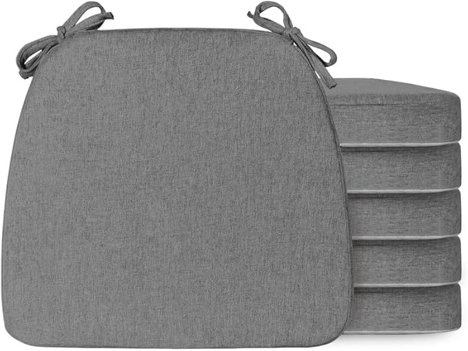Chair Cushions Set of 6, D-Shaped Seat Cushion for Chair, Non Slip Chair Pads with Ties, 17" x 16" x 2", 40D Foam, Removable Washable Cover, Seat Cushions for Kitchen Chairs, Grey