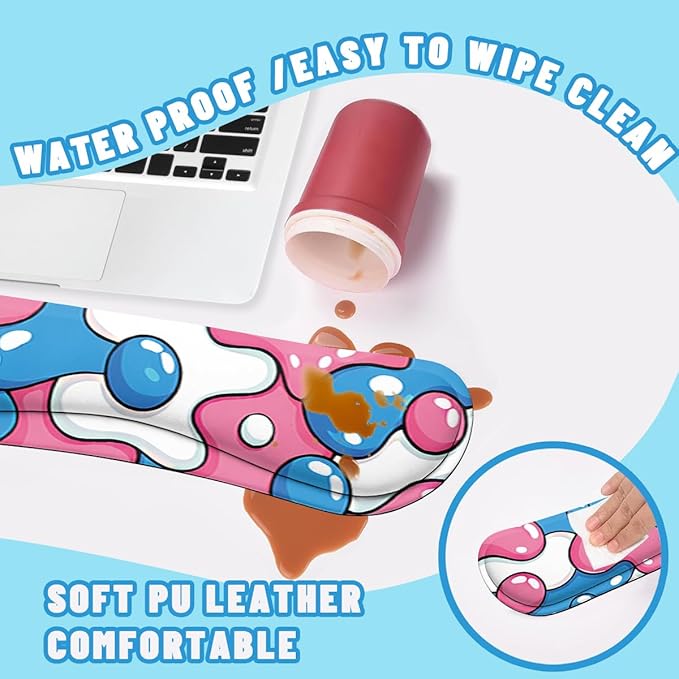 Abstract Desk Mat Set Bubble Pop Cartoon Pink Blue Large Mouse Pad with Wrist Rest 4in1 Desk Mat for Desktop Ergonomic Computer Desk Arm Wrist Anti-Slip Computer Mouse Pad Home Office Gaming