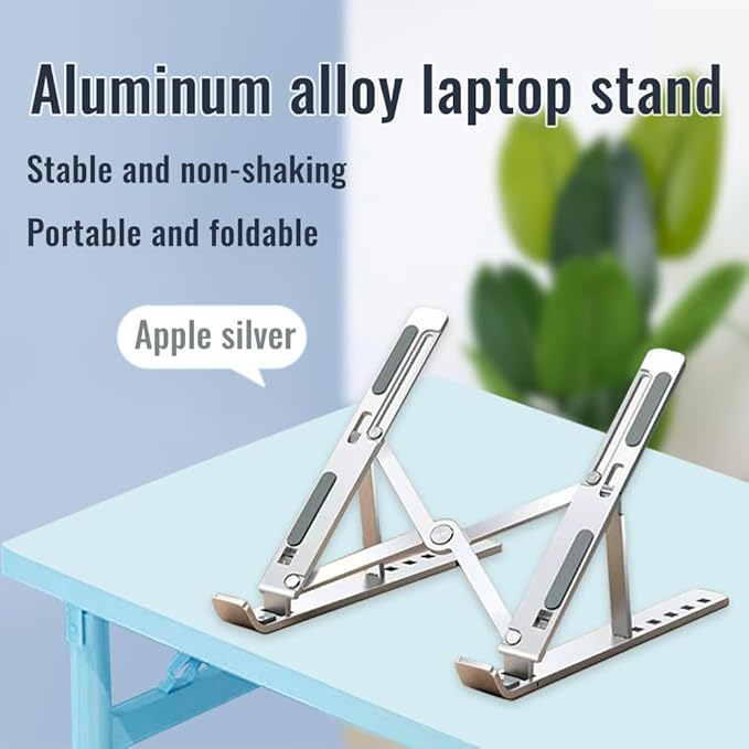Desktop Laptop Stand, iPad Stand, Aluminum Alloy, Portable Foldable, 7Level Adjustable, Ergonomic, Suitable for Laptops Up to 18 Inches,Easily Put in Bag & use anywhere (1, Full silicone Black)