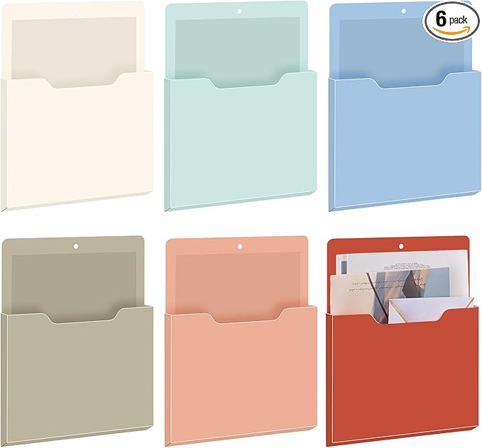 Fuutreo 6 Pcs Magnetic Wall File Organizer Magnetic Wall File Holder Refrigerator Magazine Holder for Mail Letters Paper(Vintage Boho,Vertical-large)