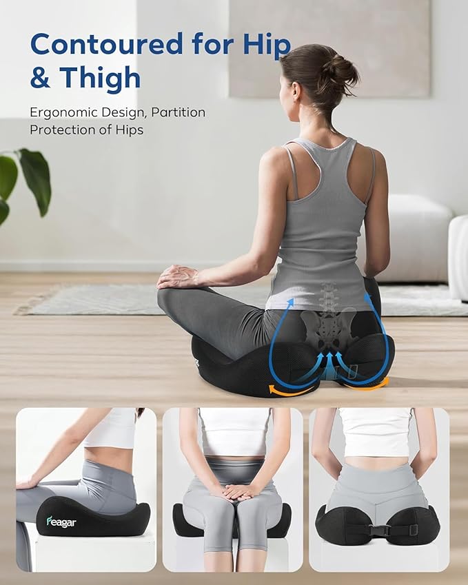 Feagar Seat Cushion for Office Chair - Memory Foam Tailbone Cushion for Desk Chair, Car Seat and Wheelchair - Ergonomic Chair Pad for Hip and Lower Back Comfort