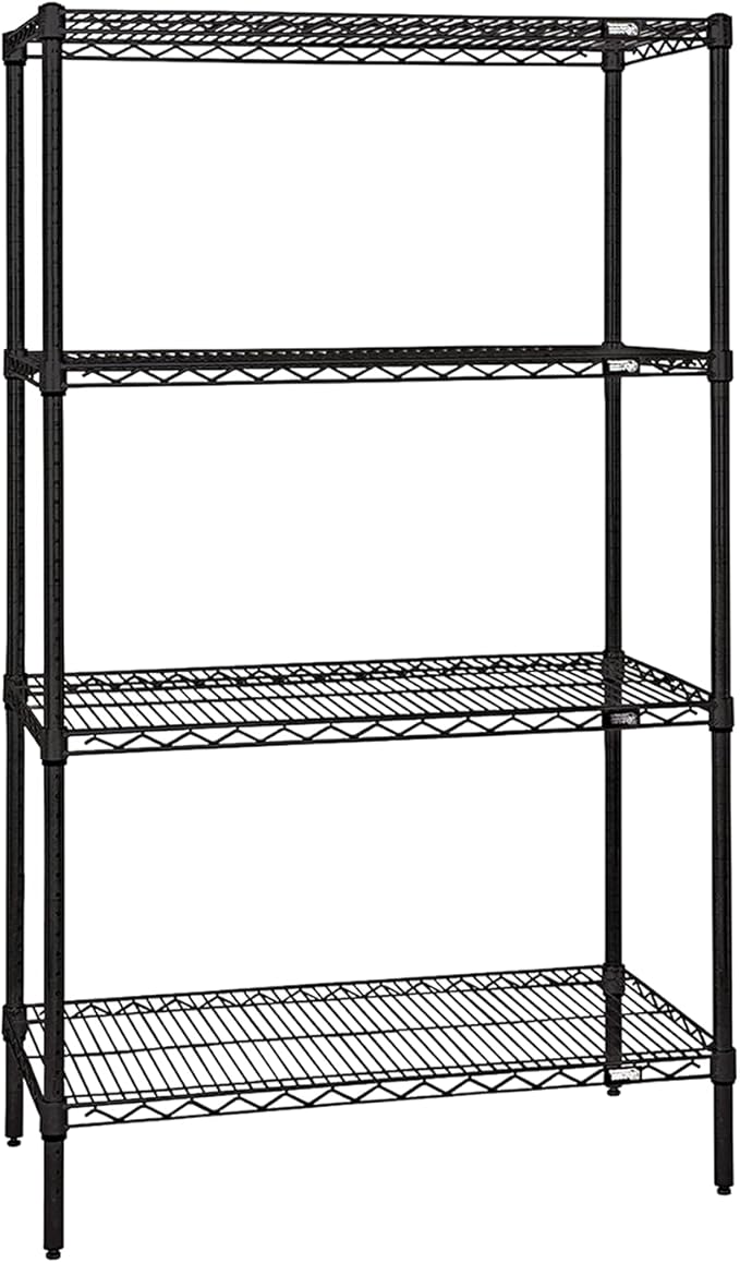 Quantum Storage Systems WR63-1472BK Wire Shelving Starter Kit, 72" W x 14" D x 63" H, 600 lbs Capacity, Carbon Steel, Epoxy Coated, Black, NSF
