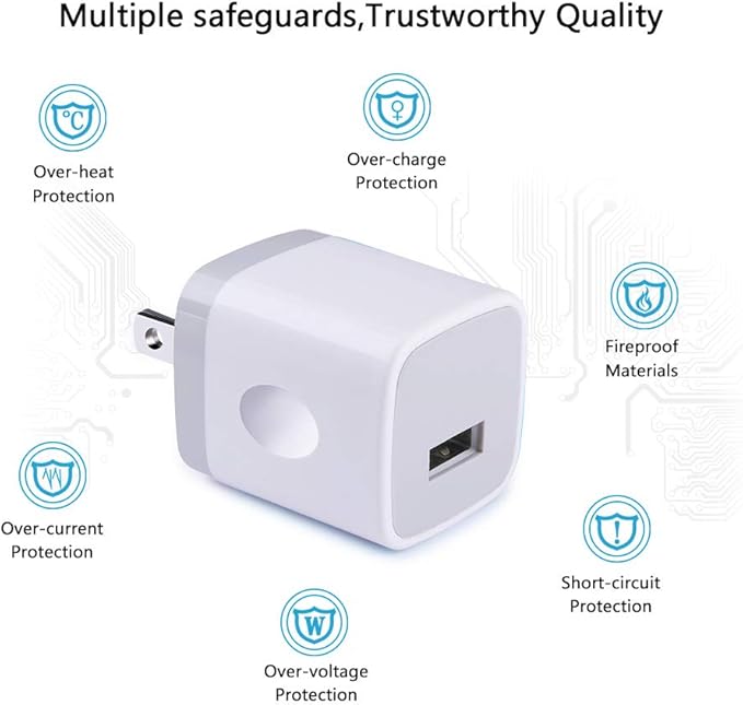 Charging Block for iPhone,Charger Box,USB Cube, NonoUV 10-Pack Single Port Wall Charger 1A/5V USB Outlet Plug Adapter Power Bricks for iPhone 16e 16 15 14 13 12 11 Pro SE XR XS X 8 7 6, iPad, Samsung