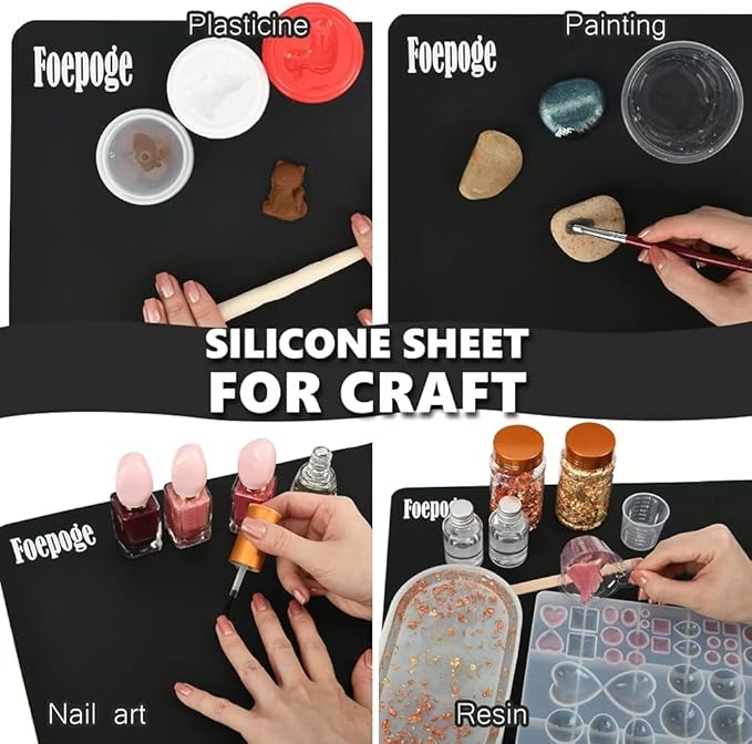 Foepoge 27.9”x20” Extra Large Silicone Sheet for Crafts, Nonstick Silicon Mat for Resin, Epoxy Art Placemat for Jewelry Casting, Reusable Painting Pad, Heat Resistant Countertop Cover - Black