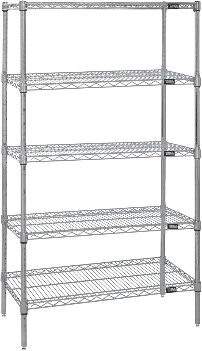 Quantum Storage Systems WR74-3636S-5 Starter Kit Wire Shelves Stainless Steel 5 Shelves 74" H x 36" W x 36" D