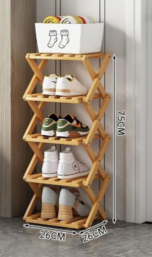 Foldable Shoe Rack, Tier No-Assembly Bamboo Rack, 2026 New Portable Bamboo Corner Shoe Rack, Multifunctional Narrow Shoe Shelf for Entryway, Closet, Corner, Bedroom (5 Layers)