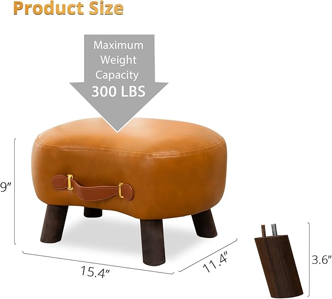 LUE BONA Small Curved Foot Stool with Handle, Whisky Brown Velvet Footstool and Ottomans, Modern Foot Rest with Wooden Legs, Step Stool with Padded Seat for Couch, Living Room
