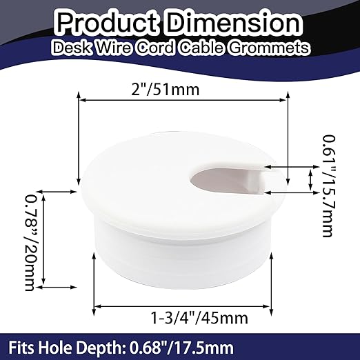 2pcs 1-3/4 Inch Desk Grommet, Plastic Desk Hole Cover, White Cable Hole Cover, Desk Hole Grommet for Wire Cord Organizing Office Computer Desk