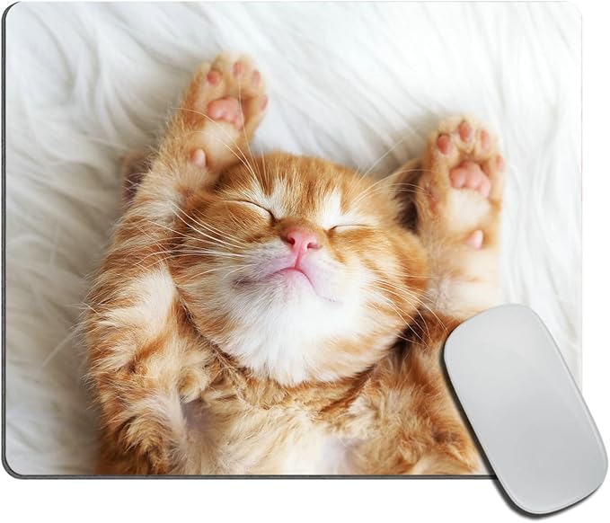 Mouse Pad, Rectangle Cute Little Kitten Sleeps Anti-Slip Rubber Mousepad for Gaming Office Laptop Computer PC Men Women Kids, Cute Custom Pattern 9.5"x7.9"x0.12" Inch