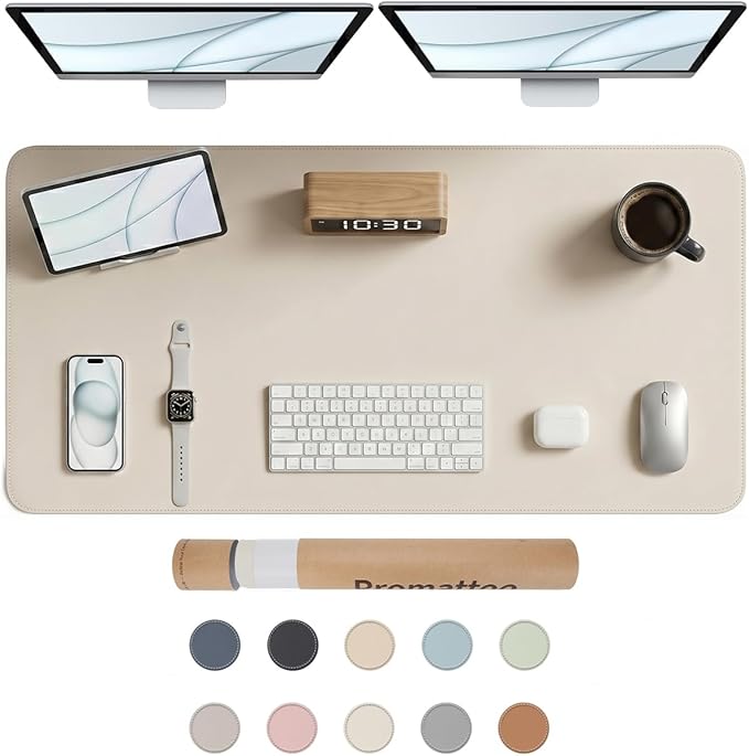 Large Desk Pad Non-Slip Desk Mat Protector for Keyboard Mouse Waterproof Vegan Leather Surface Faux Leather Laptop Mat Smooth Mouse Pad Premium Gift Tube Creamy White 47" x 23"