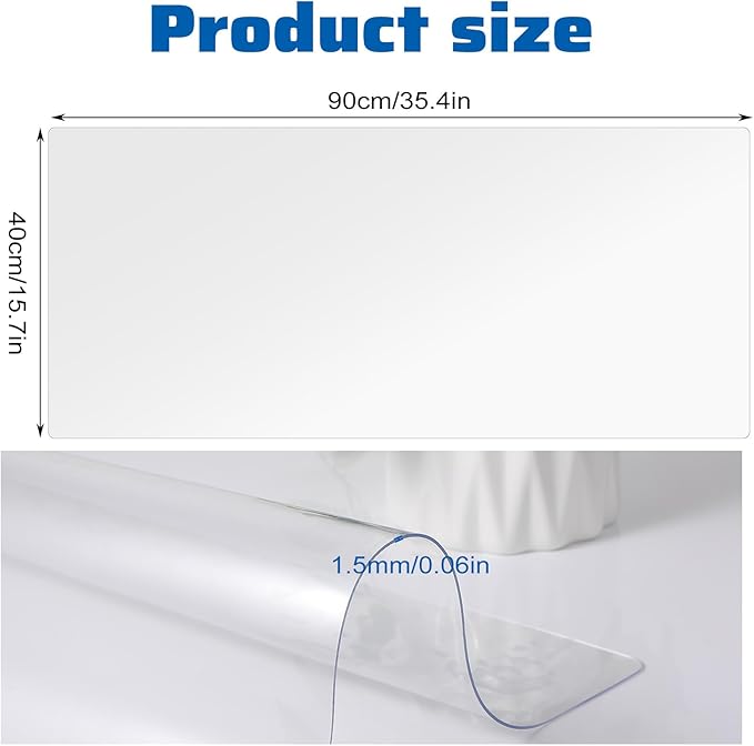 Clear Desk Mat 35.4"×15.7" Large Transparent Computer Desk Mat Non-Slip PVC Desks Protector Pad with Round Edge, Heat Resistant Waterproof Transparent Writing Pad for Home and Office