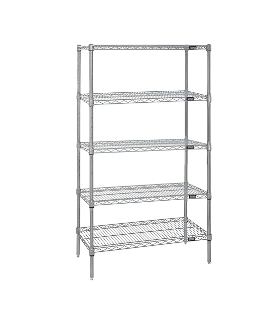 Quantum Storage Systems WR63-1448S-5 Wire Shelving Starter Kit, 48" W x 14" D x 63" H, 600 lbs Capacity, Stainless, Stainless, NSF