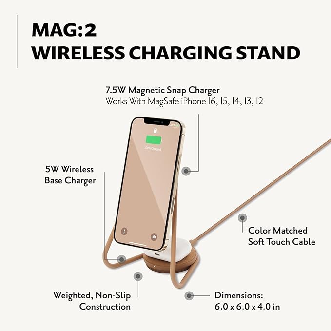 COURANT MAG:2 Wireless Charging Stand - Belgian Linen, 2 in 1 Multi-Device Charger - Magnetic Stand for MagSafe iPhones 16, 15, 14, 13, 12 with Charging Base for AirPod Cases, (Forest)