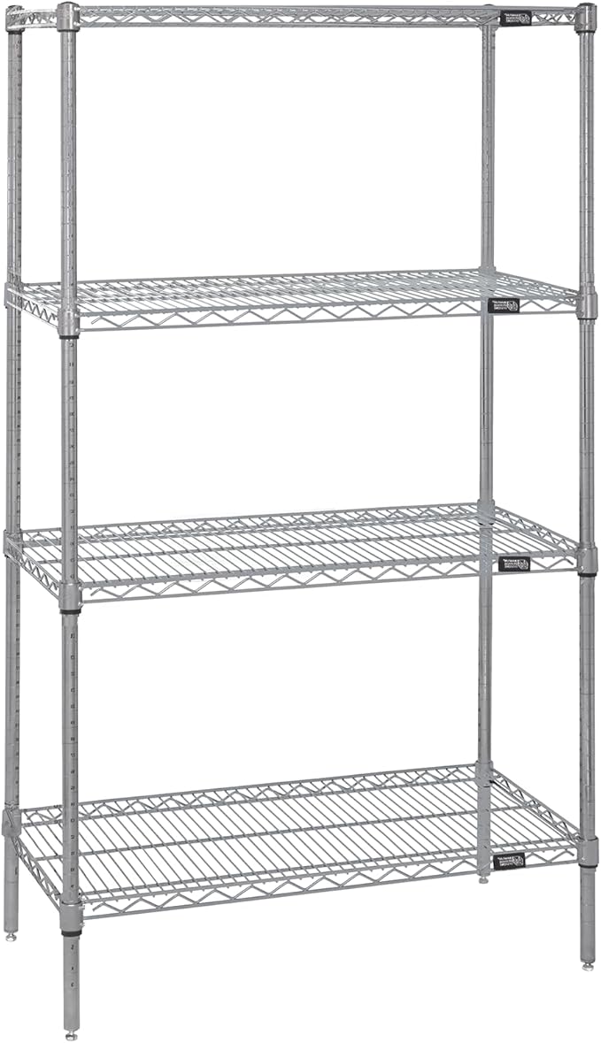 Quantum Storage Systems WR63-1872S Starter Kit for 63" High 4-Tier Wire Shelving Unit, Stainless Steel Finish, 600 lb. Per Shelf Capacity, 18" Width x 72" Length x 63" Height