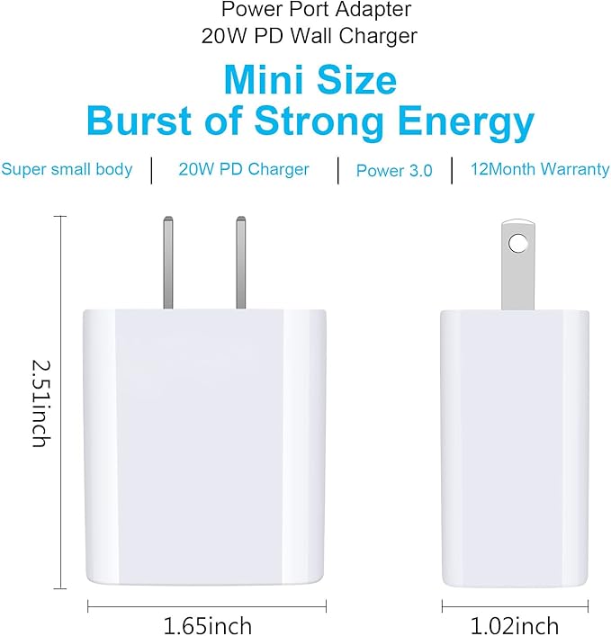 Type C Charging Block iPhone Charger Box for iPhone 17 16e 15 14 13 12 Pro/Max/XS/XR/X/8, Samsung Galaxy S26 S25 Ultra S24 S23 S22 A07 A53 A32 A12 A52, Pixel 10/9/8/7, USB Wall Plug Charger Cube Brick