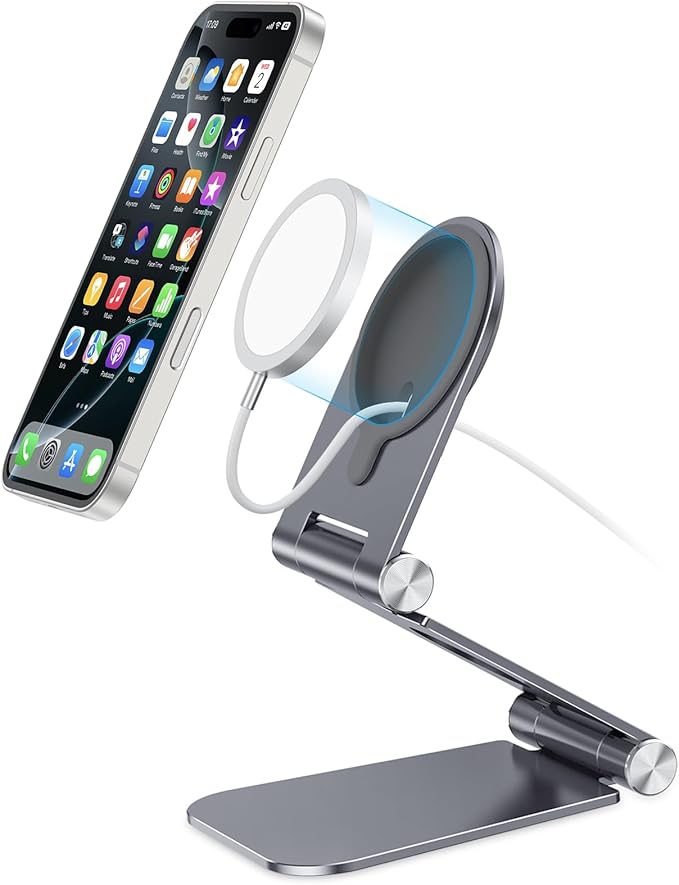OMOTON Stand for MagSafe Charger, Foldable Phone Stand Holder for MagSafe Accessories, Compatible with iPhone 17/16/15/14/13/12 Pro Max/iPhone Air, [Charger for MagSafe Not Included], Gray