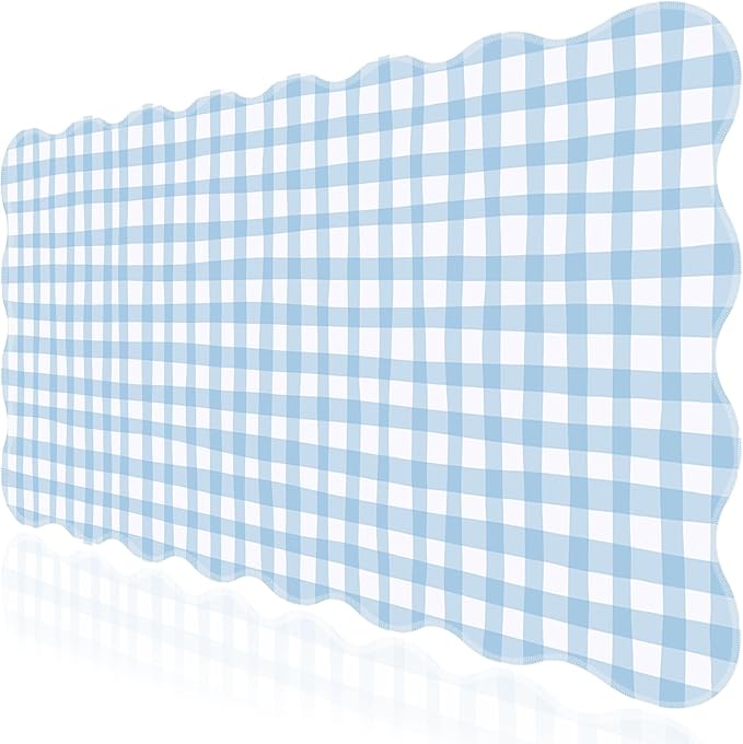 L-SPOUTTO Blue Checkered Mouse Pad,Cottagecore Scalloped Desk Mat XXL Large Cute Pastel Gaming Mousepad,35.4x15.7in Non-Slip Keyboard Pad Waterproof Desktop Mat for Laptop Computer Game Home Office